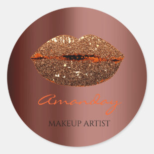 Pegatina Redonda Maquillaje de Labios Besos Nombre Personalizado Ca