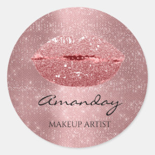 Pegatina Redonda Maquillaje De Labios Besos Nombre Personalizado Ro