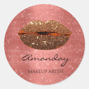 Pegatina Redonda Maquillaje De Labios Besos Nombre Personalizado Ro