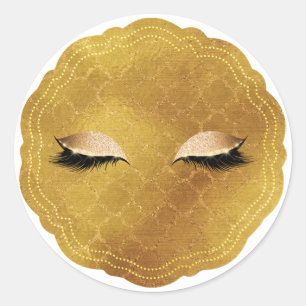Pegatina Redonda Maquillaje de ojos dorados Pestañas Belleza Fiesta