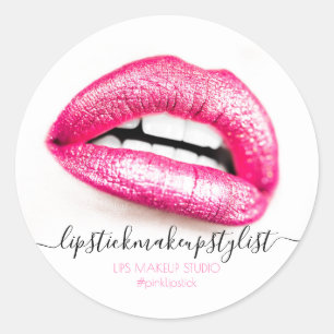 Pegatina Redonda Maquillaje Labios Rosados sentido moderno