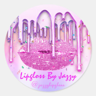 Pegatina Redonda Maquillaje Lipgloss Confetti Rosa Drenaje Vip