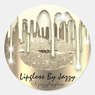 Pegatina Redonda Maquillaje Lipgloss Golden Drin Chispa de embalaje