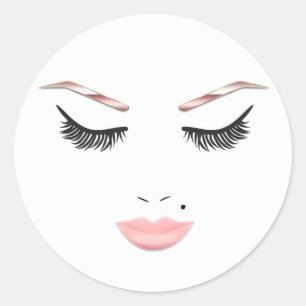 Pegatina Redonda Maquillaje Rosa Dorado Cara Cejas Labios Belleza G