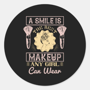 Pegatina Redonda Maquillaje - Una Sonrisa Es El Mejor Maquillaje