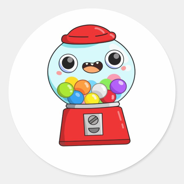 Pegatina Redonda Máquina Cute Kawaii Gumball (Anverso)