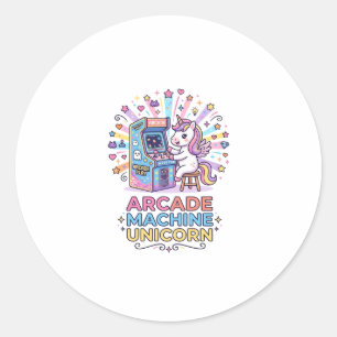 Pegatina Redonda Máquina de Arcade de Unicornio Arte de Unicornio L