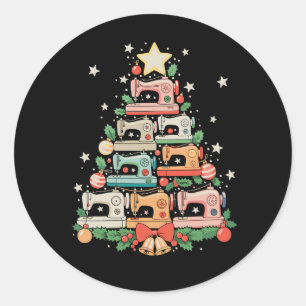 Pegatina Redonda Máquina de coser Árbol de Navidad Punto de ganchil