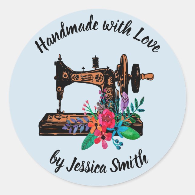 Pegatina Redonda Máquina de coser de época Personalizado artesanale (Anverso)