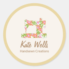 Pegatina Redonda Máquina de coser floral Seamstress