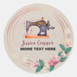 Pegatina Redonda Máquina de coser Fondo de crema blanquecino
