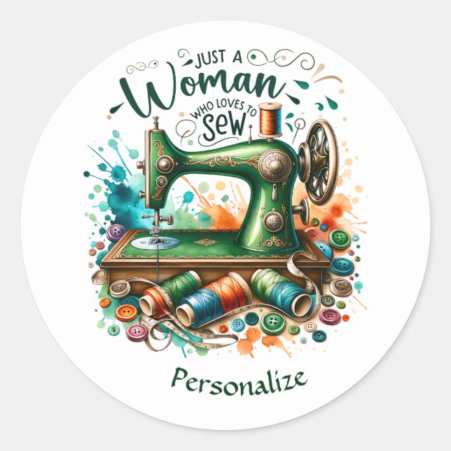 Pegatina Redonda Máquina de coser vintage Seamstress Dressmaker (Anverso)
