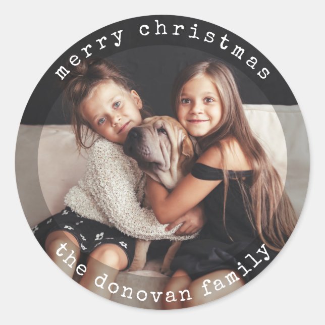 Pegatina Redonda Máquina de escribir moderna | Foto de vacaciones e (Anverso)