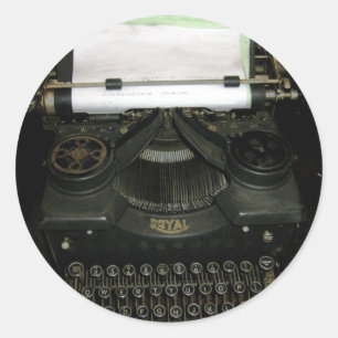 Pegatina Redonda Máquina de escritura retro vintage, máquina de e