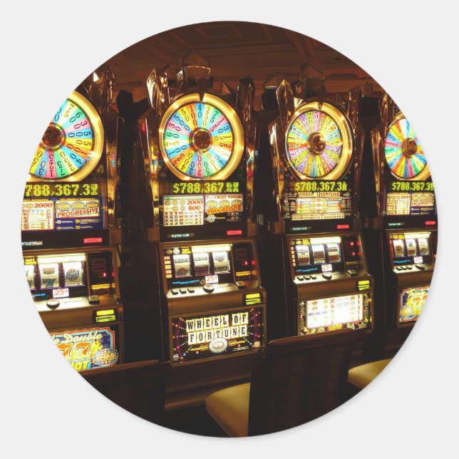 Pegatina Redonda Máquina de juegos de azar Un Bandido Armado Dinero (Anverso)