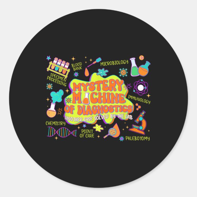 Pegatina Redonda Máquina De Misterio De Lab Week 2025 Diagnostics M (Anverso)