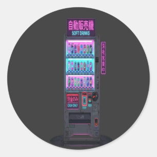 Pegatina Redonda Máquina Expendedora Japonesa Arte Pixel Cyberpunk