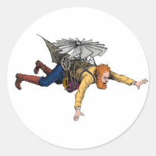 Pegatina Redonda Máquina voladora de vintage de vapor