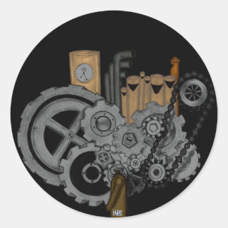 Pegatina Redonda Maquinaria Steampunk