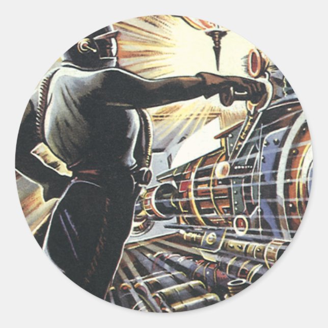 Pegatina Redonda Máquinas futuristas de ciencia ficción de ciencia  (Anverso)