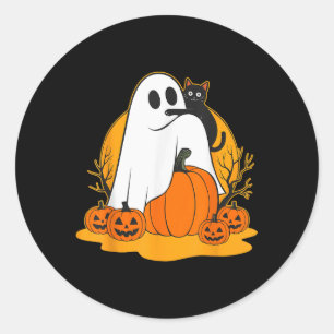 Pegatina Redonda Maravilla de gatos negros fantasma Halloween estof