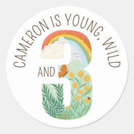 Pegatina Redonda Maravilla natural Jóvenes Salvajes y Tres Cumpleañ