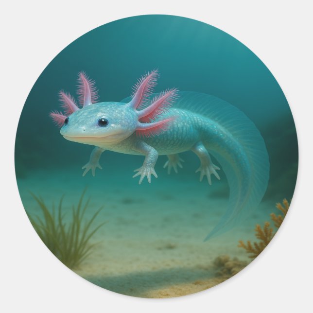 Pegatina Redonda Maravilla submarina: El Axolotl (Anverso)