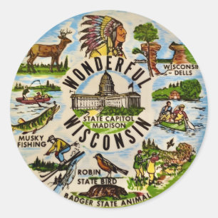 Pegatina Redonda Maravilloso Wisconsin