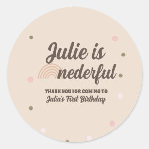 Pegatina Redonda Maravillosos puntos del primer cumpleaños del arco