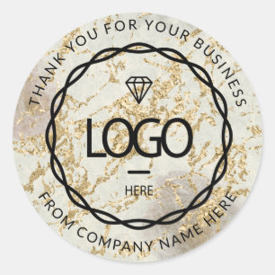Pegatina Redonda Marble Gold Stone Strokes Logo Name Web Thank You