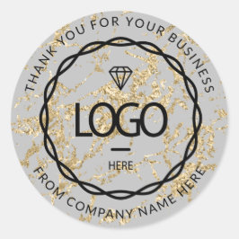 Pegatina Redonda Marble gris estalla logotipo de oro nombre web gra