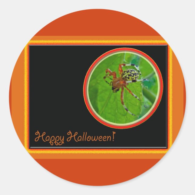 Pegatina Redonda Marble Orb Weaver Spider Feliz Halloween (Anverso)