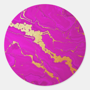 Pegatina Redonda Marble rosa y oro glamoroso