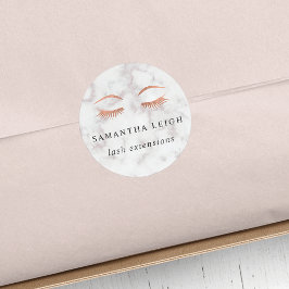 Pegatina Redonda Marble y Rosa de azotes de oro y belleza de brotes