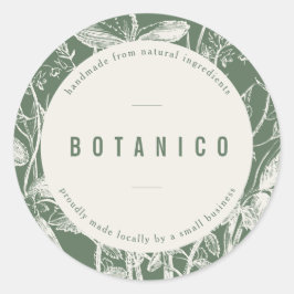Pegatina Redonda Marca botánica de negocios con flores verdes