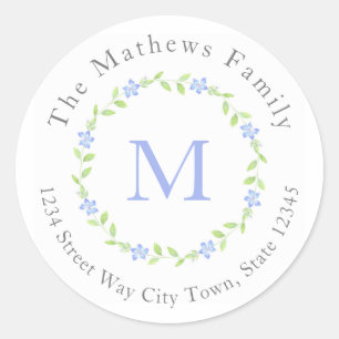 Pegatina Redonda Marca de agua Perwinkle (flor de vinca)