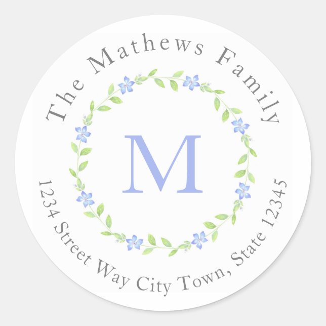 Pegatina Redonda Marca de agua Perwinkle (flor de vinca) (Anverso)