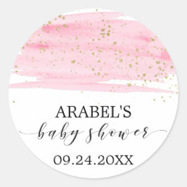 Pegatina Redonda Marca de agua Rubor y Gold Sparkle Baby Shower Fav