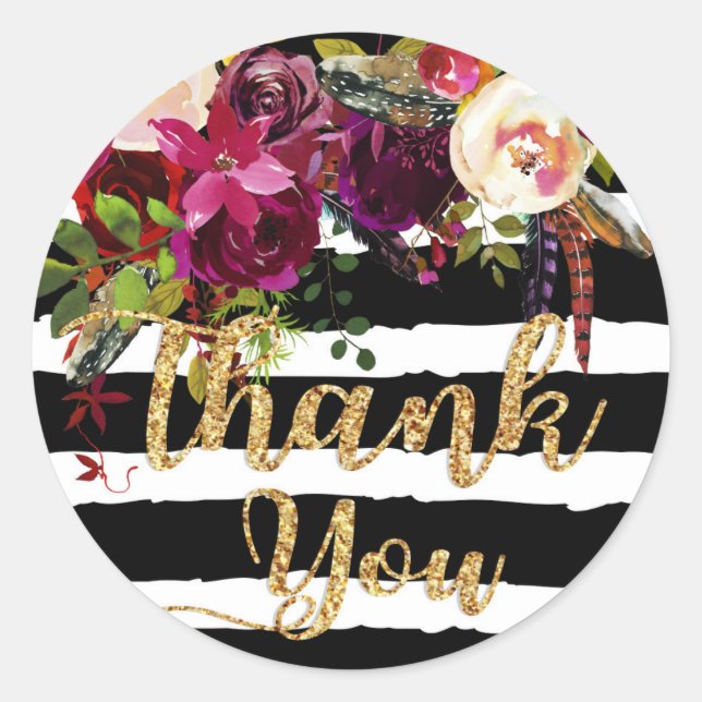 Pegatina Redonda Marca de Boda moderna acuarela otoño floral (Anverso)