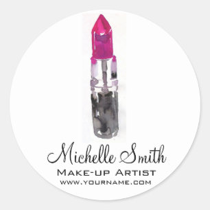 Pegatina Redonda Marca de maquillaje de lápiz labial rosa color agu