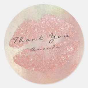 Pegatina Redonda Marca de nombres Gracias Kiss Rosa Gold Makeup