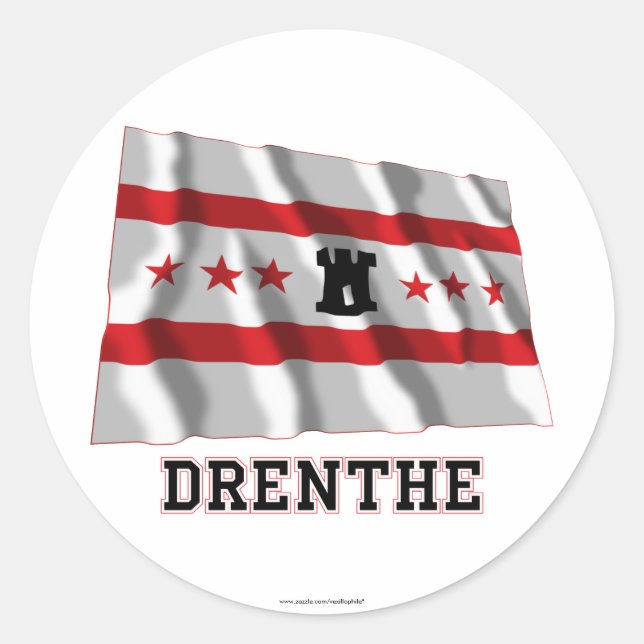 Pegatina Redonda Marca de ondeo de Drenthe con nombre (Anverso)