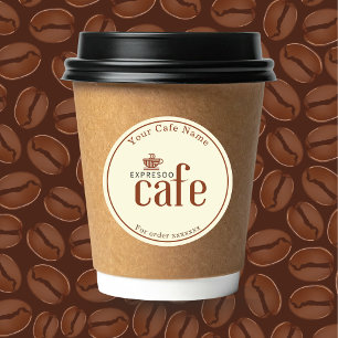 Pegatina Redonda Marca Personalizada de Cafetería Brown Minimalista