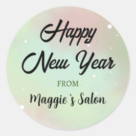 Pegatina Redonda Marca Personalizado acuarela Nombre Feliz Año Nuev