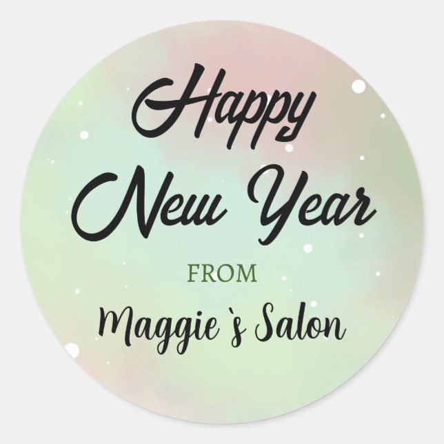 Pegatina Redonda Marca Personalizado acuarela Nombre Feliz Año Nuev (Anverso)
