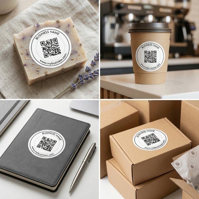 Pegatina Redonda Marcado Comercial de Código QR Personalizado (Custom QR Code Business Branding Classic Round Sticker)