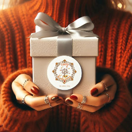 Pegatina Redonda Marce de Acción de Gracias Hojas marco otoño