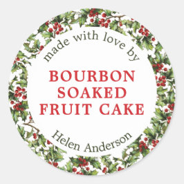 Pegatina Redonda Marco de Acebo Vintage Regalo de Navidad