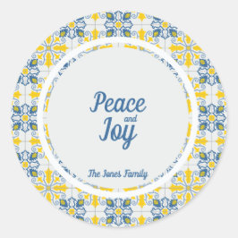 Pegatina Redonda Marco de azulejos de bonito portugués para Navidad