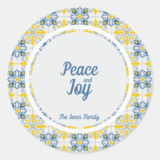 Pegatina Redonda Marco de azulejos de bonito portugués para Navidad (Anverso)